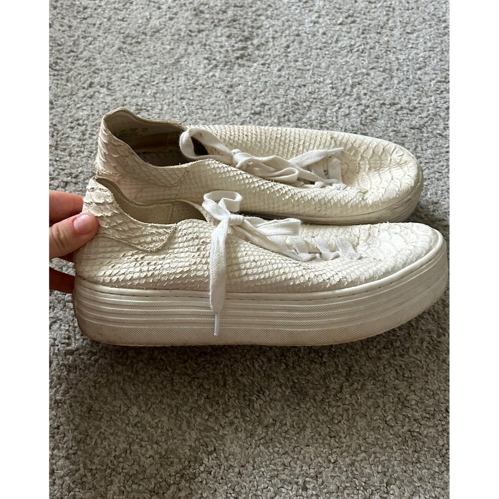 Pippy Snakeskin-Embossed Leather Platform Sneakers Sam Edelman Sz‎ 8